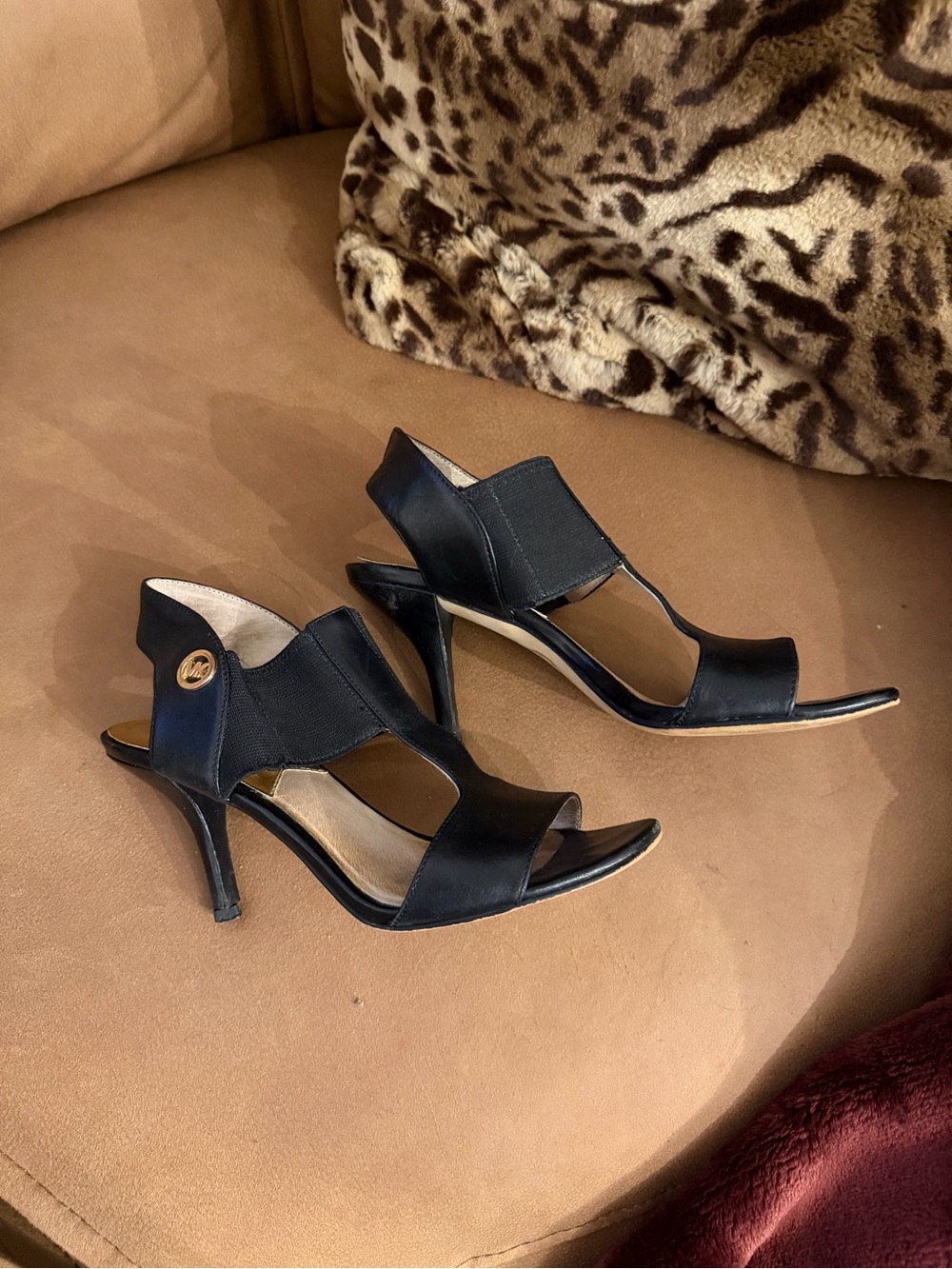 MICHAEL Michael Kors Black T-Strap Heel Sandals